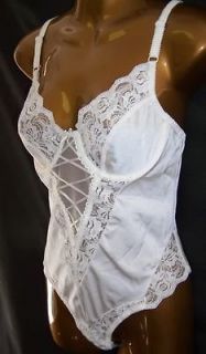 Bridal White Lace Satin SHAPER Bodysuit Underwire 75B 34B S