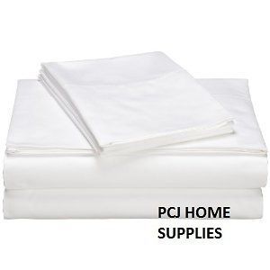 WHITE COTTON PERCALE BED LINEN BEDROOM FLAT SHEET SINGLE DOUBLE KING 