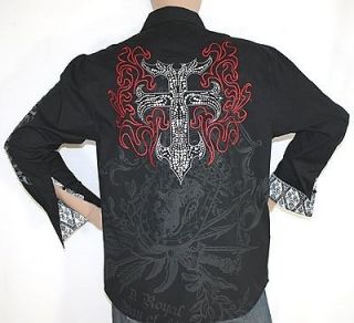 Rebel Spirit NEW Crystal Embroidered Dagger Cross Shirt Sz M New Just 