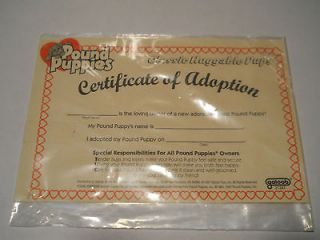   Puppies 1997 Certificate of Adoption Galoob Toys Plush Stuffed Animal