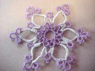 Tatted Snowflake Lilac & Silver White 4 by 4 NEW Christmas Holiday 