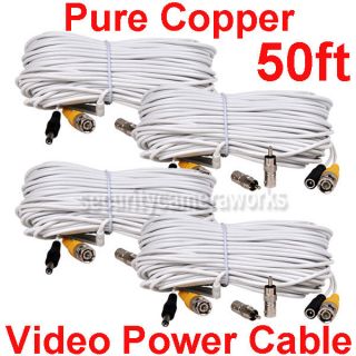 4x 50ft video power cable cctv bnc camera wire cord