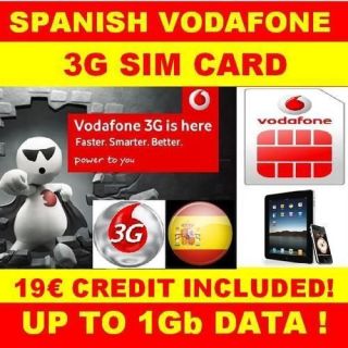   PREPAID VODAFONE 3G 1 GB IPHONE IPAD MICRO SIM CARD INTERNET SPAIN