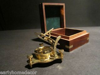   Style Solid Brass Timekeeping Sundial Pocket Compass Watch & Wood Box