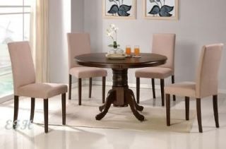 5pc cappuccino round wood top pedstal dining table set time