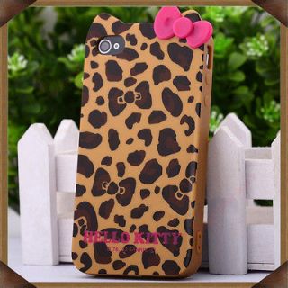   3D Bowknot Leopard Cell Phone Case Cover Shell Skin for iPhone4 4G 4S