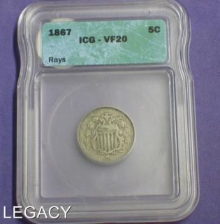 1867 p shield nickel better date with rays iy time