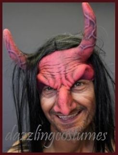 adult horned red devil satan mask headpiece horns wig beast costume 