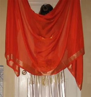 Belly Dance Costume Orange Chiffon Veil with gold border Amazing 