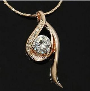 Unique Fashion 18K Rose Gold Gp White Swarovski Crystal Necklace A35