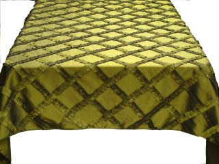 iridescent olive taffeta with 4 ruffled diamonds tablecloth made in
