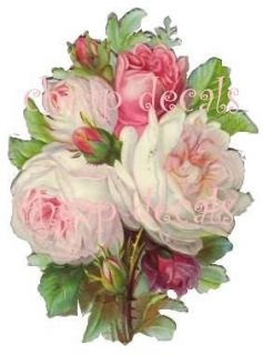 shabby cottage rose bouquet decals pretty  6
