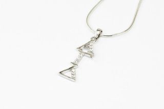 Alpha Gamma Delta sterling silver lavaliere with lab created diamonds 