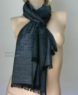 420 new gucci black grey unisex wool silk scarf w tag