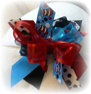 BLUE RED CAT IN THE HAT TODDLER GIRLS HAIR BOW OUTFIT DRESS 4 