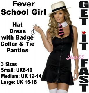 Womens Sexy Fever School Girl Dress Straw Boater Hat Tie Fancy Dress 