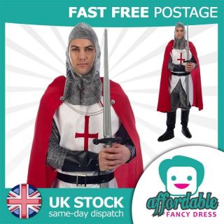 ADULT MENS ST GEORGES MEDIEVAL KNIGHT CRUSADER COSTUME ENGLISH FANCY 
