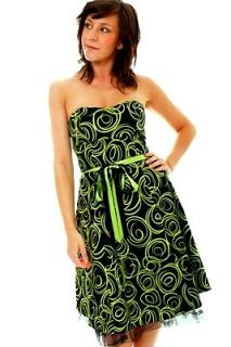 womens black green neon strapless dress prom sz 8 12