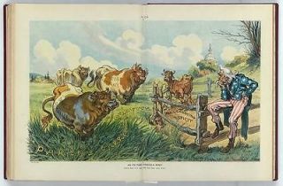   Post,Puck,1910​,Uncle Sam sitting on split rail fence,cows,fat