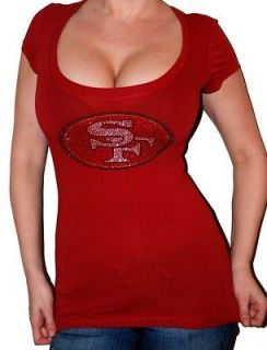 red san francisco rhinestone 49ers black stretchy fitted top t