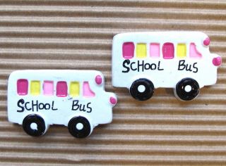 10 x (1 3/8) White Resin School Bus Flatback Beads/Motor for Bows 
