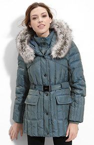 NWT Miss Sixty Faux Fur Trim Belted Quilted Down Parka Puffer Coat 