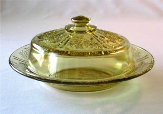 Federal Amber Depression Glass Sharon Butter Dish & Lid, Cabbage Rose