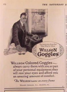 1924 WILLSON COLORED GOGGLES SUNGLASSES AD   Reading PA