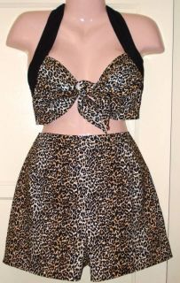 40s 50s leopard playsuit rockabilly pinup top shorts returns not