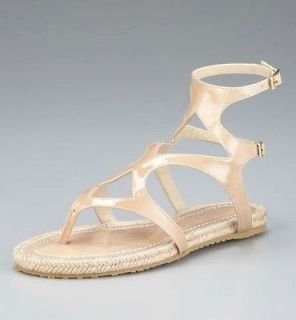 JIMMY CHOO Beige Patent Flat Gladiator Espadrille Sandal Shoe 39.5 NIB