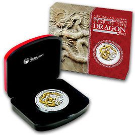2012 Australia Lunar Series Year of the Dragon 1 oz Silver Gilded Coin 