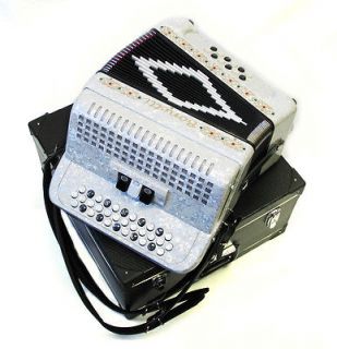 Newly listed New White 3 Switch Diatonic Button Accordion EAD w/Case 