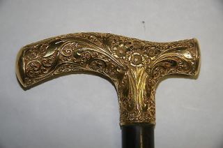 ANTIQUE WALKING STICK CANE GOLD FILLED ORNATE BROUGHT OVER FROM RUSSIA 