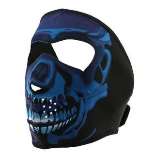   Reversible Motorcycle Biker, Ski, Neoprene Face Mask   Neon Blue Skull