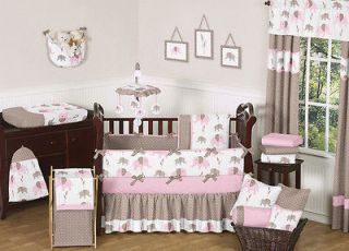 UNIQUE DISCOUNT PINK AND BROWN MOD ELEPHANT DESIGNER BABY GIRL CRIB 