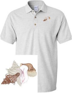 CONCH SHELLS NAUTICAL SEA OCEAN LAKE GOLF EMBROIDERED EMBROIDERY POLO 