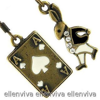 bunny rabbit poker ace of spades earrings new # eg152cp