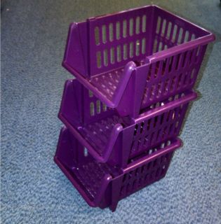 Plum Purple Plastic 3 Tier Stackers, Shelves, Storage. Stacking Shelf 