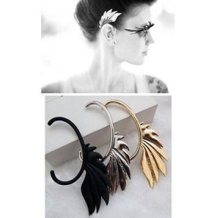   Black/ Gold/ Silver Flame Dragon Wing Ear Cuff Stud Wrap Earrings