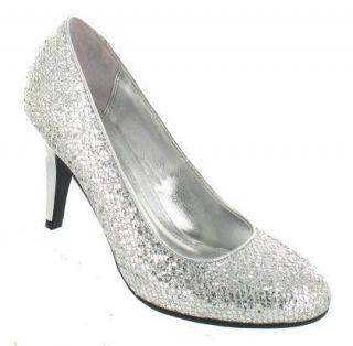   SPARKLY SILVER GLITTER HIGH HEEL COURT EVENING SHOES 3 4 5 6 7 8