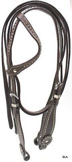 Medium Oil One Ear Western Bridle with Basket Stamping & Silver Spots 