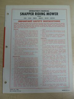 SNAPPER 2550 2550S 2880WS 2810W 2810WS RIDING MOWERS OPERATORS MANUAL 