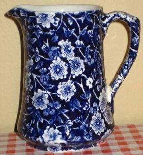 Vintage CREAMER cream pitcher Made in England blue white Calico HTF 