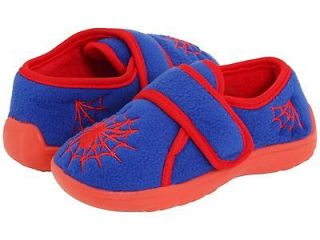 Little Boys Slippers Bright RedBlue with Spiders and Flexible Rubber 