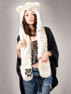 Spirit Hoods Snow Leopard   Gold Linen Faux Fur Full Hood ~ New 