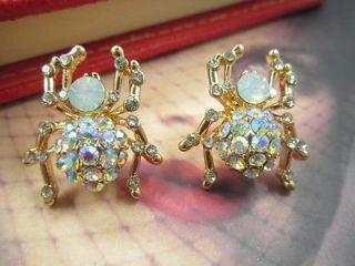 Betsey Johnson fashion mosaic AB rhinestone spider earrings # E33