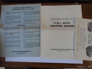 Vintage Snapper Mower Lawnmower Owner Manual Lot 1960s V 21 19D 21E 