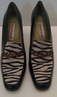 Ladies Womens Stefani Black with Zebra Print Inset High Heel Shoes 10M