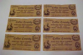 Lot of 6 George Dickel Tennessee Whiskey Advertising Bank Notes