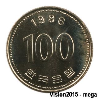 1986 south korea 100won coin unc yi sun shin 235